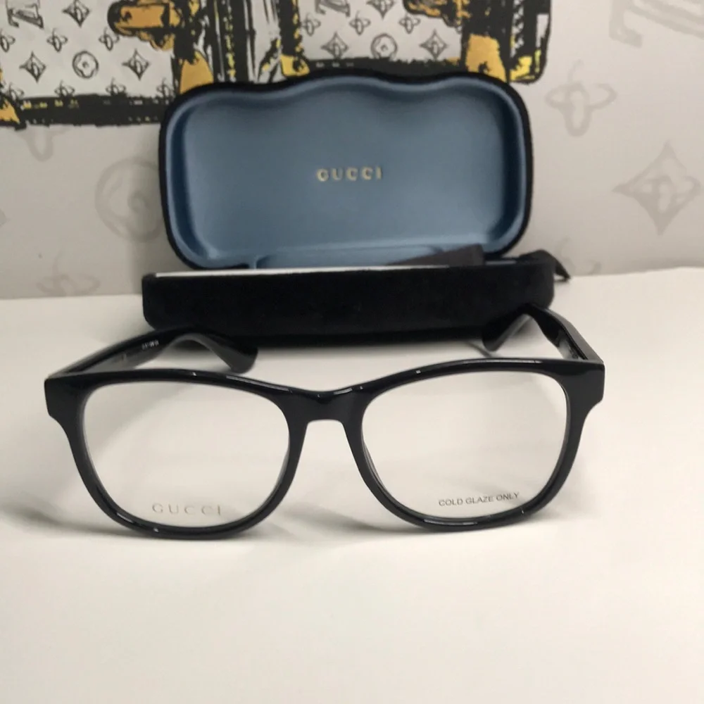 Luxury New Authentic Gucci GG1344O 005 Black Square Eyeglasses